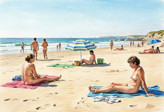 Faire face aux voyeurs sur la plage naturiste - Nu et Heureux